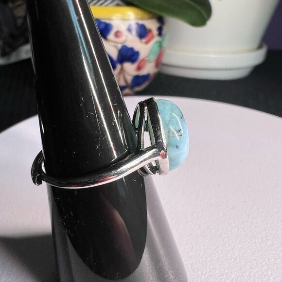 Larimar Crystal Oval Gemstone Ring Size‎ 6 Adjustable (#6) - Picture 3 of 15